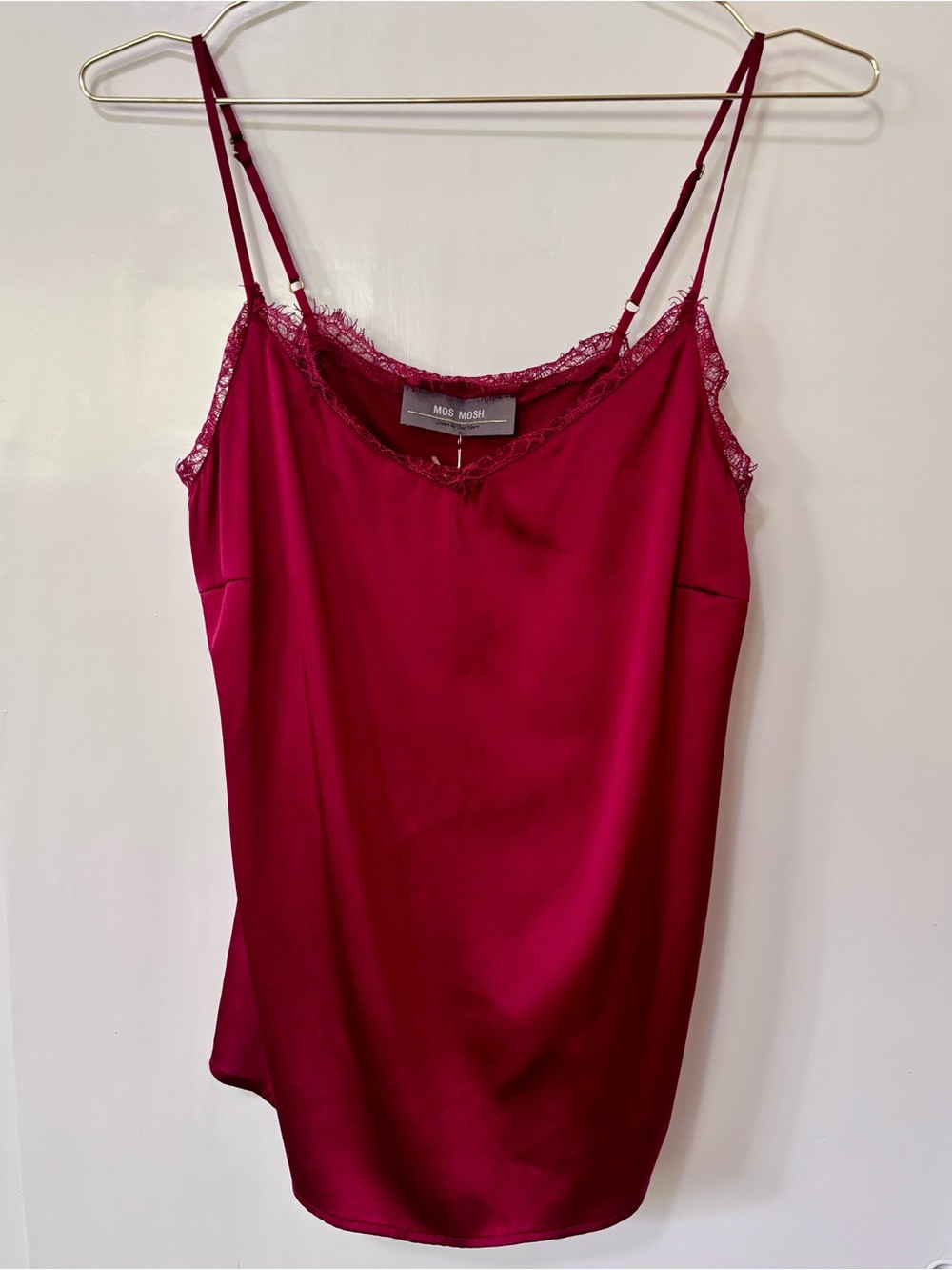 MOS MOSH| NEW Ruby Red Silk Eyelash Lace Trim Cami Blouse Sz S NWT
